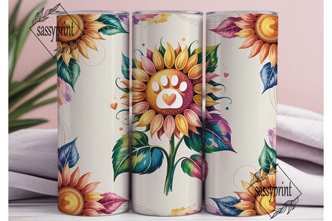 Sunflower Paw Print Heart 20oz Tumbler Sublimation sassyprint 