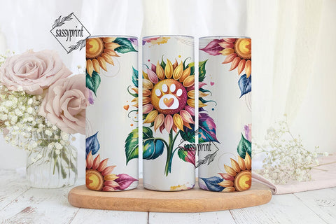 Sunflower Paw Print Heart 20oz Tumbler Sublimation sassyprint 