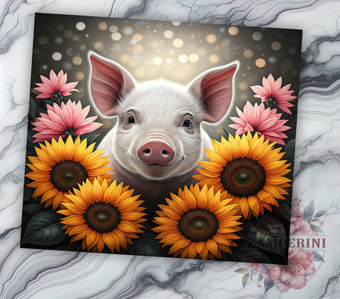 Sunflower Pig Farmhouse 20oz Tumbler, Floral Tumbler Design, 20oz Sublimation Wrap, Farmhouse Style Tumbler, Cute Pig Gift, Pig Themed Tumbler, Sunflower Lover Gift Sublimation Li Zamperini 