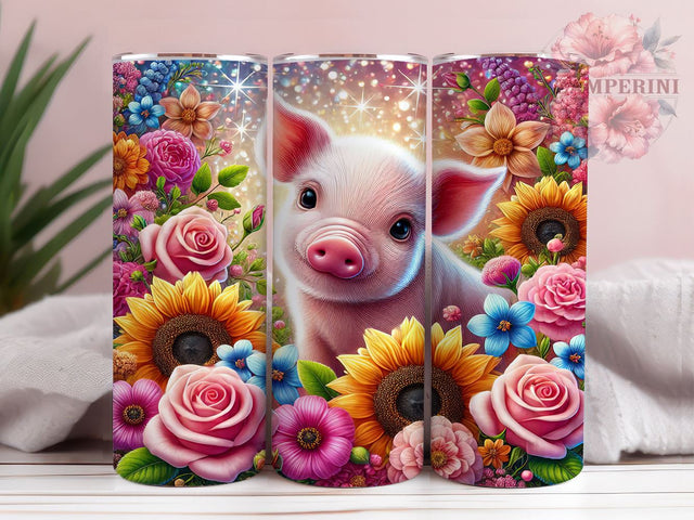 Sunflower Pig Farmhouse 20oz Tumbler, Floral Tumbler Design, 20oz Sublimation Wrap, Farmhouse Style Tumbler, Cute Pig Gift, Pig Themed Tumbler, Sunflower Lover Gift Sublimation Li Zamperini 