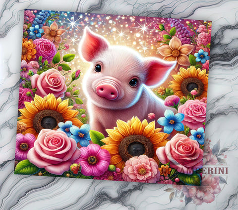 Sunflower Pig Farmhouse 20oz Tumbler, Floral Tumbler Design, 20oz Sublimation Wrap, Farmhouse Style Tumbler, Cute Pig Gift, Pig Themed Tumbler, Sunflower Lover Gift Sublimation Li Zamperini 