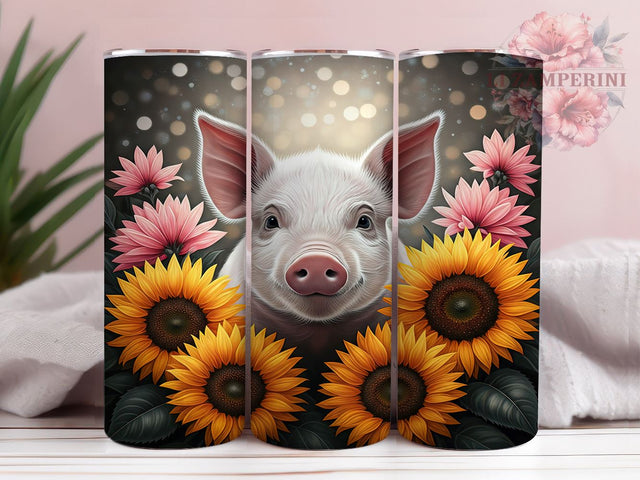 Sunflower Pig Farmhouse 20oz Tumbler, Floral Tumbler Design, 20oz Sublimation Wrap, Farmhouse Style Tumbler, Cute Pig Gift, Pig Themed Tumbler, Sunflower Lover Gift Sublimation Li Zamperini 