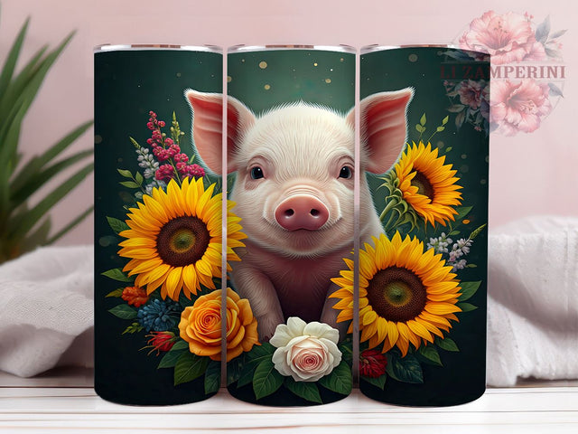 Sunflower Pig Farmhouse 20oz Tumbler, Floral Tumbler Design, 20oz Sublimation Wrap, Farmhouse Style Tumbler, Cute Pig Gift, Pig Themed Tumbler, Sunflower Lover Gift Sublimation Li Zamperini 