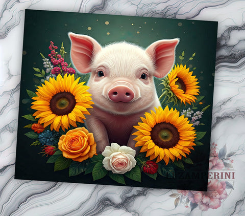 Sunflower Pig Farmhouse 20oz Tumbler, Floral Tumbler Design, 20oz Sublimation Wrap, Farmhouse Style Tumbler, Cute Pig Gift, Pig Themed Tumbler, Sunflower Lover Gift Sublimation Li Zamperini 