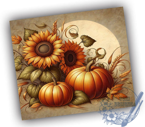 Sunflower Pumpkin 20oz Skinny Tumbler, Floral Autumn Tumbler Png, Straight & Tapered Tumbler Wrap, Instant Digital Download Sublimation ToriDesigns 