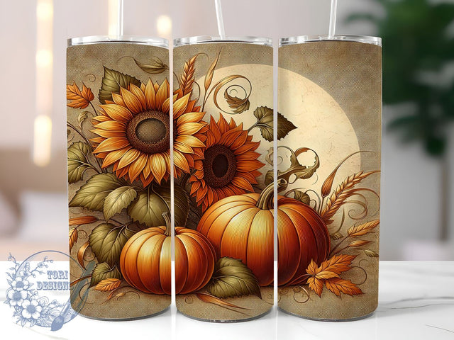 Sunflower Pumpkin 20oz Skinny Tumbler, Floral Autumn Tumbler Png, Straight & Tapered Tumbler Wrap, Instant Digital Download Sublimation ToriDesigns 