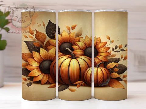 Sunflower Pumpkin 20oz Tumbler Png, Straight & Tapered Tumbler Png, Floral Autumn Tumbler Png, Digital Download PNG Sublimation Lara' s Designs 