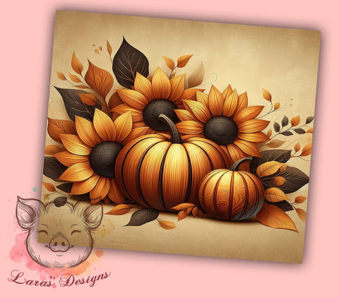 Sunflower Pumpkin 20oz Tumbler Png, Straight & Tapered Tumbler Png, Floral Autumn Tumbler Png, Digital Download PNG Sublimation Lara' s Designs 