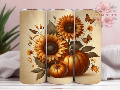 Sunflower Pumpkin 20oz Tumbler Wrap PNG, Floral Autumn Tumbler Png, Straight & Tapered Tumbler Wrap, Instant Digital Download Sublimation Li Zamperini 