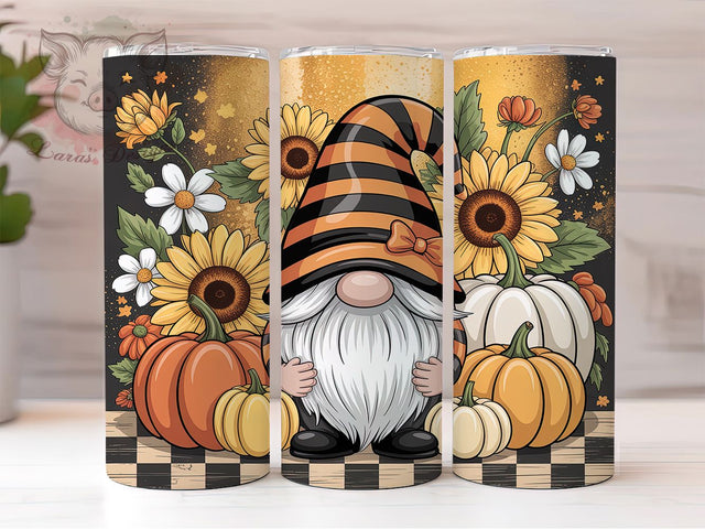 Sunflower Pumpkin Fall Gnome Tumbler, Sunflower Wrap Design, Pumpkin Sublimation PNG, Autumn Farmhouse Style, Cozy Fall Aesthetic, 20oz Tumbler Sublimation, Rustic Harvest Design Sublimation Lara' s Designs 