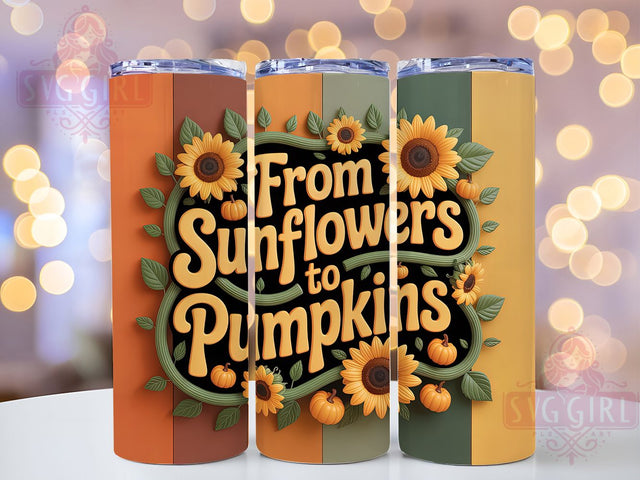 Sunflower Pumpkin Fall Harvest Tumbler, Fall Transition Wrap, 20oz Sublimation Design, Autumn Harvest Tumbler, Seasonal Flower To Pumpkin Wrap, Rustic Fall Drinkware, Cozy Autumn Design Sublimation SvggirlplusArt 