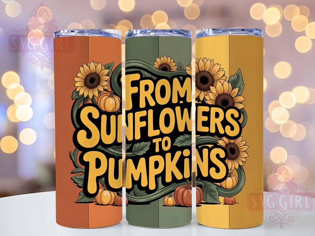 Sunflower Pumpkin Fall Harvest Tumbler, Fall Transition Wrap, 20oz Sublimation Design, Autumn Harvest Tumbler, Seasonal Flower To Pumpkin Wrap, Rustic Fall Drinkware, Cozy Autumn Design Sublimation SvggirlplusArt 