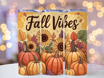 Sunflower Pumpkin Fall Vibes Tumbler, Fall Vibes Wrap, 20oz Sublimation, Autumn Sunflower Cup, Pumpkin Season Mug, Cozy Fall Tumbler, Thanksgiving Drinkware Sublimation SvggirlplusArt 