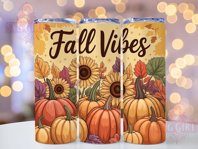 Sunflower Pumpkin Fall Vibes Tumbler, Fall Vibes Wrap, 20oz Sublimation, Autumn Sunflower Cup, Pumpkin Season Mug, Cozy Fall Tumbler, Thanksgiving Drinkware Sublimation SvggirlplusArt 