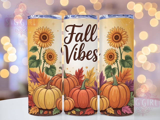 Sunflower Pumpkin Fall Vibes Tumbler, Fall Vibes Wrap, 20oz Sublimation, Autumn Sunflower Cup, Pumpkin Season Mug, Cozy Fall Tumbler, Thanksgiving Drinkware Sublimation SvggirlplusArt 