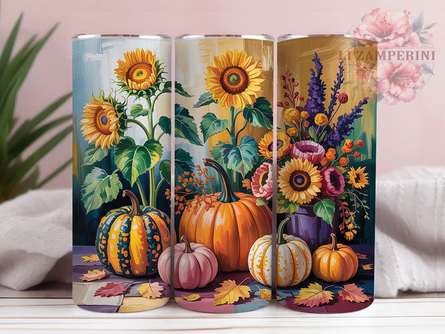 Sunflower Pumpkin Spice Fall Tumbler Wrap, Fall Vibes Cup, Pumpkin Spice Tumbler, Autumn Drinkware, Cozy Fall Mug, Thanksgiving Tumbler, Autumn Floral Wrap Sublimation Li Zamperini 