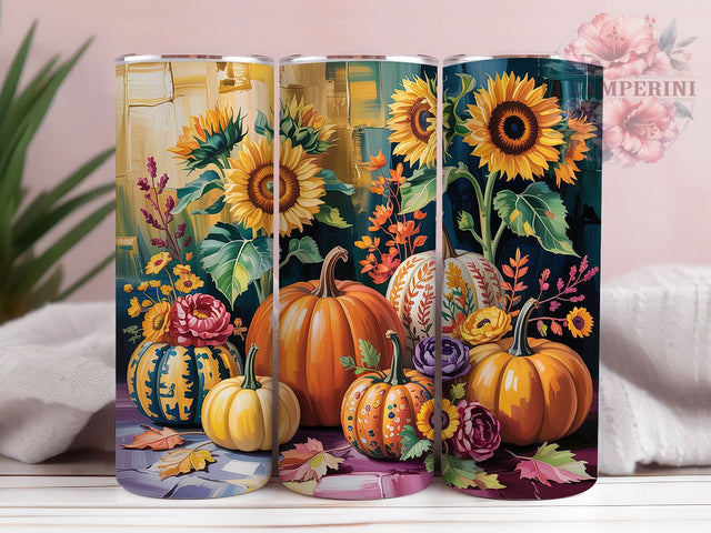 Sunflower Pumpkin Spice Fall Tumbler Wrap, Fall Vibes Cup, Pumpkin Spice Tumbler, Autumn Drinkware, Cozy Fall Mug, Thanksgiving Tumbler, Autumn Floral Wrap Sublimation Li Zamperini 