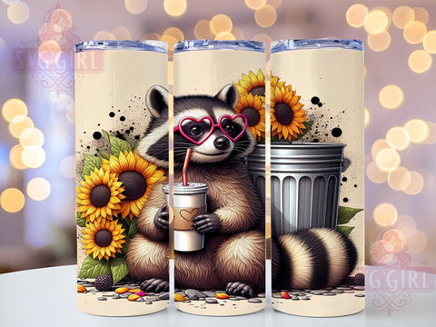 Sunflower Raccoon 20oz Tumbler, Sunflower Design, 20oz Tumbler Wrap, Animal Lover Gift, Cute Raccoon Gift, Floral Tumbler, Custom Drinkware Sublimation SvggirlplusArt 