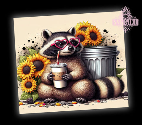 Sunflower Raccoon 20oz Tumbler, Sunflower Design, 20oz Tumbler Wrap, Animal Lover Gift, Cute Raccoon Gift, Floral Tumbler, Custom Drinkware Sublimation SvggirlplusArt 