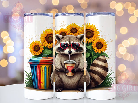 Sunflower Raccoon 20oz Tumbler, Sunflower Design, 20oz Tumbler Wrap, Animal Lover Gift, Cute Raccoon Gift, Floral Tumbler, Custom Drinkware Sublimation SvggirlplusArt 