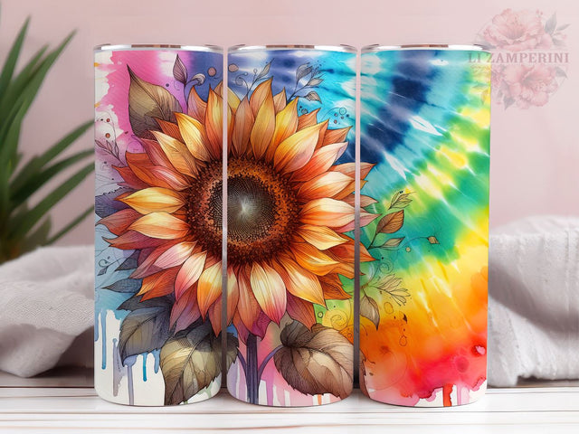 Sunflower Rainbow 20oz Tumbler Wrap PNG, Straight & Tapered Tumbler Wrap, Tie Dye Sunflower Tumbler PNG, Instant Digital Download Sublimation Li Zamperini 