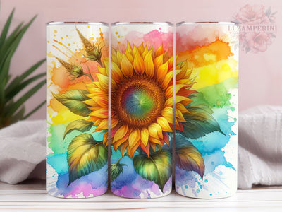 Sunflower Rainbow 20oz Tumbler Wrap PNG, Straight & Tapered Tumbler Wrap, Tie Dye Sunflower Tumbler PNG, Instant Digital Download Sublimation Li Zamperini 