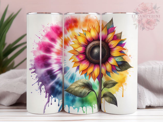 Sunflower Rainbow 20oz Tumbler Wrap PNG, Straight & Tapered Tumbler Wrap, Tie Dye Sunflower Tumbler PNG, Instant Digital Download Sublimation Li Zamperini 