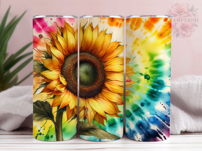 Sunflower Rainbow 20oz Tumbler Wrap PNG, Straight & Tapered Tumbler Wrap, Tie Dye Sunflower Tumbler PNG, Instant Digital Download Sublimation Li Zamperini 