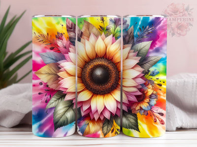 Sunflower Rainbow 20oz Tumbler Wrap PNG, Straight & Tapered Tumbler Wrap, Tie Dye Sunflower Tumbler PNG, Instant Digital Download Sublimation Li Zamperini 