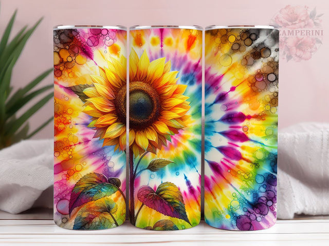 Sunflower Rainbow 20oz Tumbler Wrap PNG, Straight & Tapered Tumbler Wrap, Tie Dye Sunflower Tumbler PNG, Instant Digital Download Sublimation Li Zamperini 