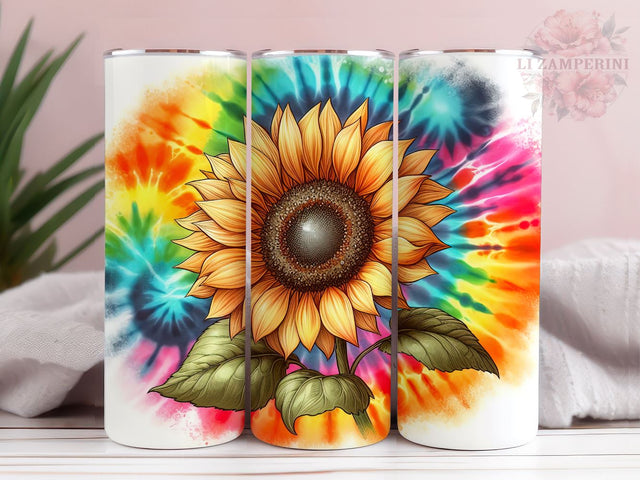 Sunflower Rainbow 20oz Tumbler Wrap PNG, Straight & Tapered Tumbler Wrap, Tie Dye Sunflower Tumbler PNG, Instant Digital Download Sublimation Li Zamperini 