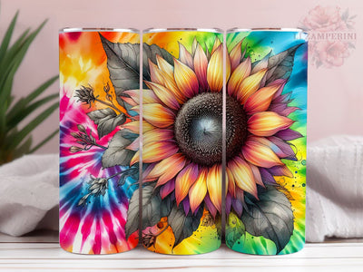 Sunflower Rainbow 20oz Tumbler Wrap PNG, Straight & Tapered Tumbler Wrap, Tie Dye Sunflower Tumbler PNG, Instant Digital Download Sublimation Li Zamperini 
