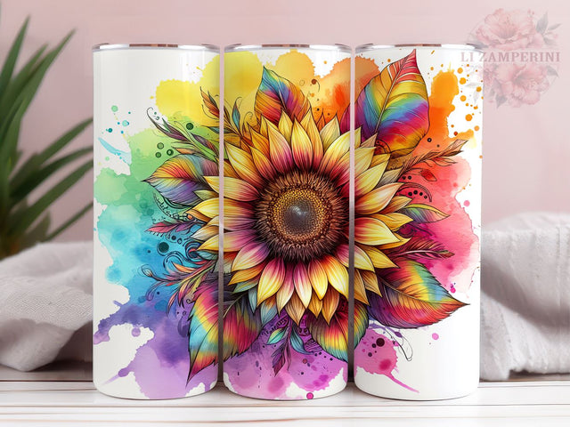 Sunflower Rainbow 20oz Tumbler Wrap PNG, Straight & Tapered Tumbler Wrap, Tie Dye Sunflower Tumbler PNG, Instant Digital Download Sublimation Li Zamperini 