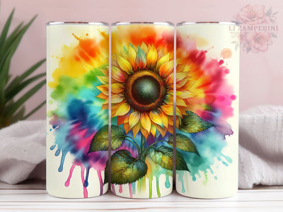 Sunflower Rainbow 20oz Tumbler Wrap PNG, Straight & Tapered Tumbler Wrap, Tie Dye Sunflower Tumbler PNG, Instant Digital Download Sublimation Li Zamperini 