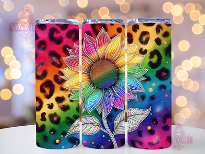 Sunflower Rainbow 20oz Tumbler Wrap Sublimation Design, Straight Tapered Tumbler Wrap, Colorful Sunflower Leopard Tumbler Png, Instant Digital Download Sublimation SvggirlplusArt 
