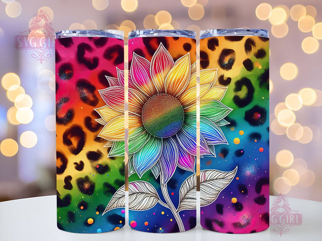 Sunflower Rainbow 20oz Tumbler Wrap Sublimation Design, Straight Tapered Tumbler Wrap, Colorful Sunflower Leopard Tumbler Png, Instant Digital Download Sublimation SvggirlplusArt 