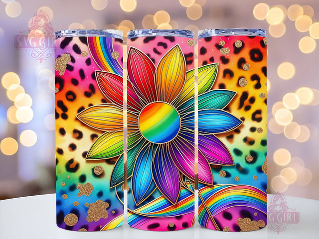 Sunflower Rainbow 20oz Tumbler Wrap Sublimation Design, Straight Tapered Tumbler Wrap, Colorful Sunflower Leopard Tumbler Png, Instant Digital Download Sublimation SvggirlplusArt 