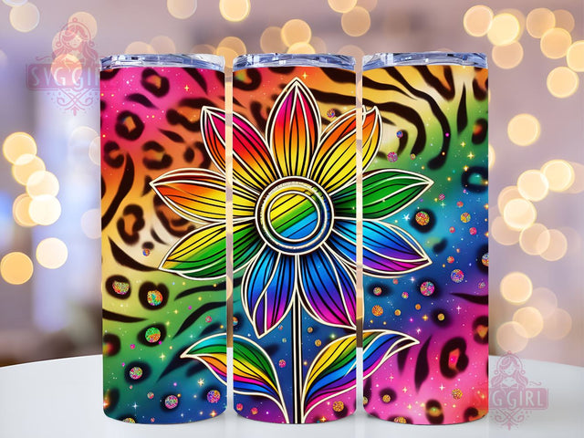 Sunflower Rainbow 20oz Tumbler Wrap Sublimation Design, Straight Tapered Tumbler Wrap, Colorful Sunflower Leopard Tumbler Png, Instant Digital Download Sublimation SvggirlplusArt 