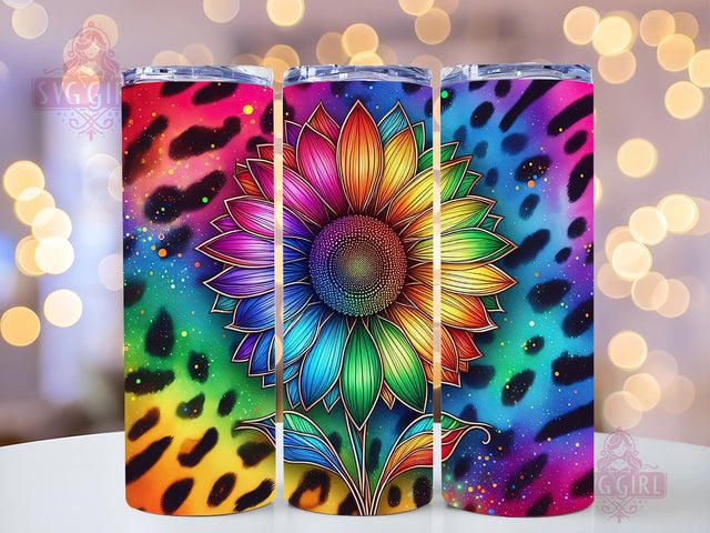 Sunflower Rainbow 20oz Tumbler Wrap Sublimation Design, Straight Tapered Tumbler Wrap, Colorful Sunflower Leopard Tumbler Png, Instant Digital Download Sublimation SvggirlplusArt 