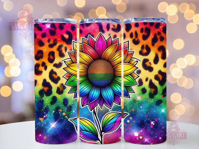Sunflower Rainbow 20oz Tumbler Wrap Sublimation Design, Straight Tapered Tumbler Wrap, Colorful Sunflower Leopard Tumbler Png, Instant Digital Download Sublimation SvggirlplusArt 