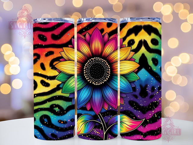 Sunflower Rainbow 20oz Tumbler Wrap Sublimation Design, Straight Tapered Tumbler Wrap, Colorful Sunflower Leopard Tumbler Png, Instant Digital Download Sublimation SvggirlplusArt 