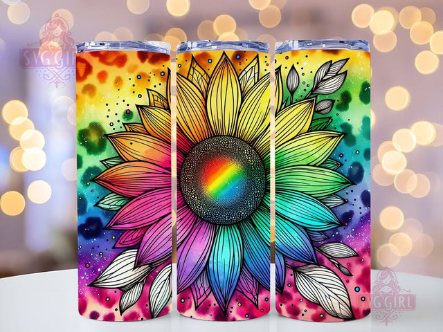 Sunflower Rainbow 20oz Tumbler Wrap Sublimation Design, Straight Tapered Tumbler Wrap, Colorful Sunflower Leopard Tumbler Png, Instant Digital Download Sublimation SvggirlplusArt 
