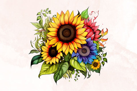 Sunflower Rainbow Watercolor Sublimation Bundle Sublimation Designangry 