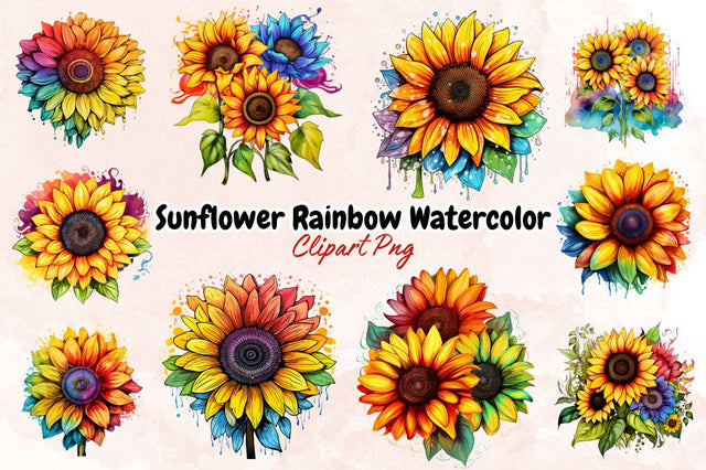 Sunflower Rainbow Watercolor Sublimation Bundle Sublimation Designangry 