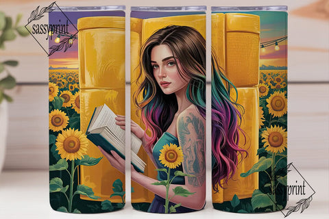 Sunflower Reading Girl 20oz Tumbler Wrap Sublimation sassyprint 