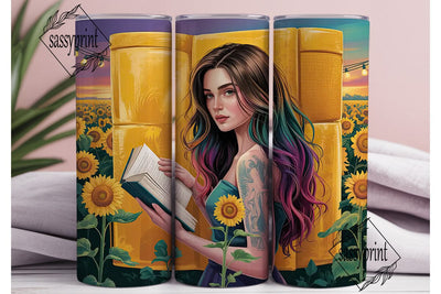 Sunflower Reading Girl 20oz Tumbler Wrap Sublimation sassyprint 