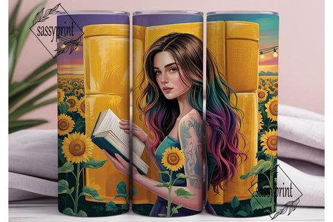 Sunflower Reading Girl 20oz Tumbler Wrap Sublimation sassyprint 