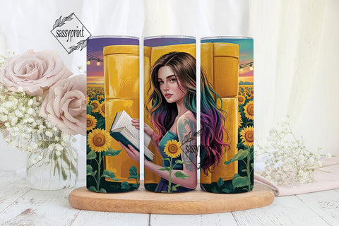 Sunflower Reading Girl 20oz Tumbler Wrap Sublimation sassyprint 