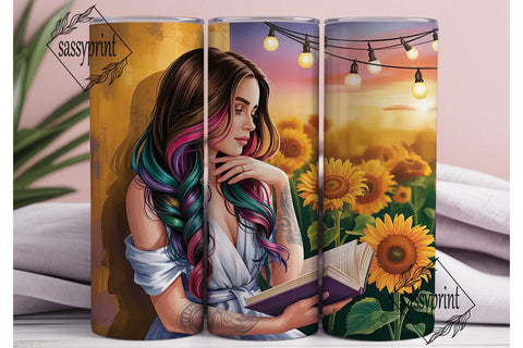 Sunflower Reading Girl 20oz Tumbler Wrap Sublimation sassyprint 