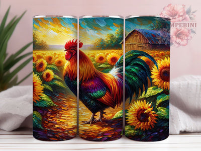 Sunflower Rooster Farm Tumbler, Sunflower Design, Farm Theme, Rustic Style, Vibrant Pattern, 20Oz Tumbler, Sublimation Wrap Sublimation Li Zamperini 